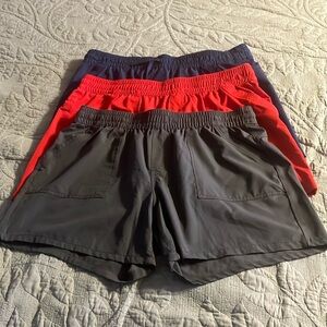 3 Pr bcg shorts, navy, red, gray, Size XL